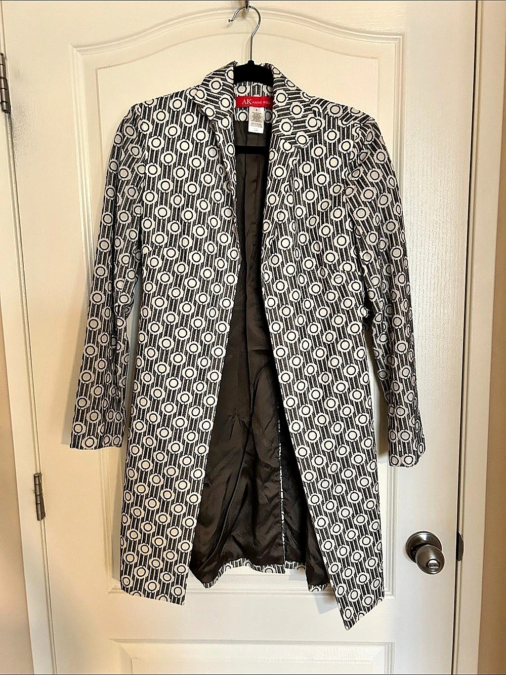 Anne Klein Women's Geometric Coat in Black & White Size 4 Like New